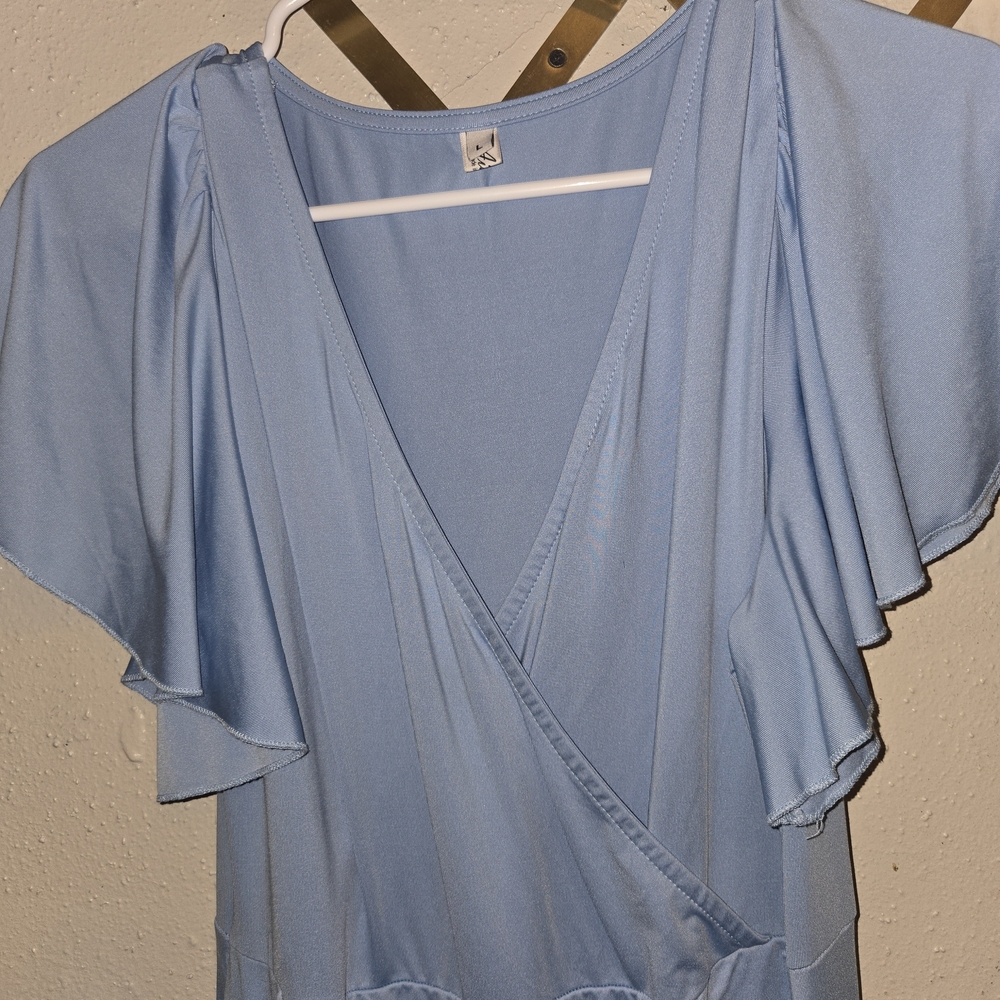 Light Blue Flutter Sleeve Dress